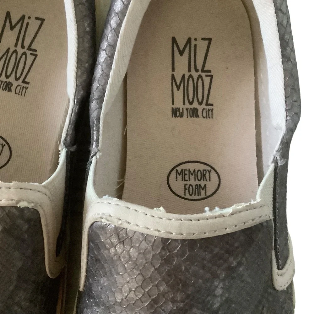 Miz Mooz Serapina metallic snake print slip on fashion sneakers size 8.5